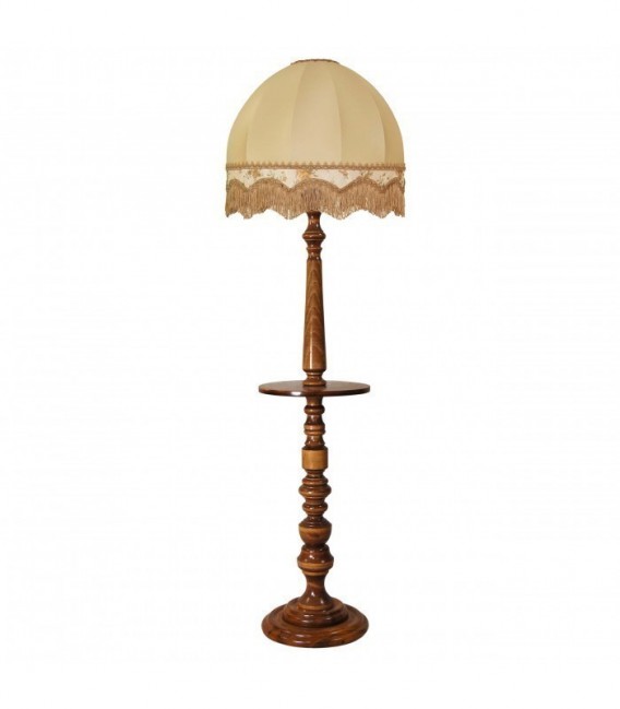 Высокий напольный торшер с деревянным столиком и тканевым абажуром в классическом стиле светильник НеоРетро ТБ06С.ПС8А