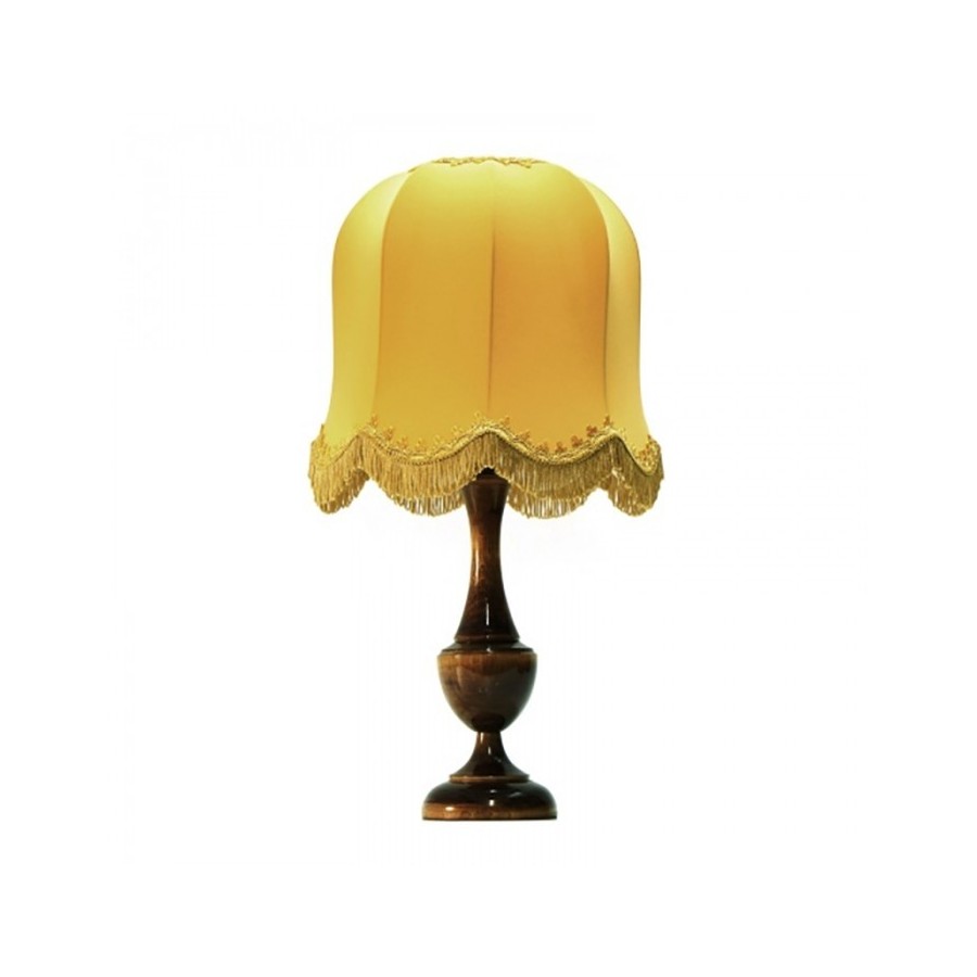 Настольная лампа с ножкой из дерева и тканевым абажуром с бахромой ретро СССР светильник НеоРетро НБ02.ПС13