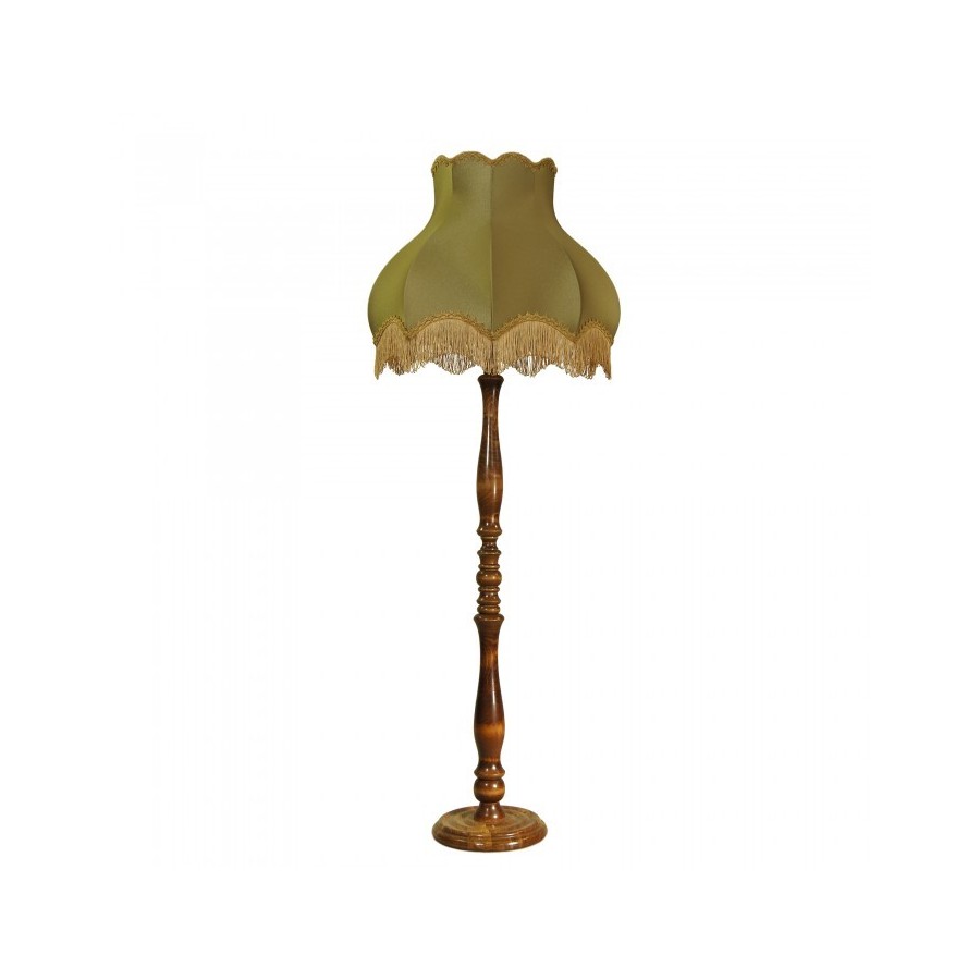 Напольный торшер ретро с ножкой из дерева и тканевым абажуром в форме купола светильник НеоРетро ТБ01.ПС12